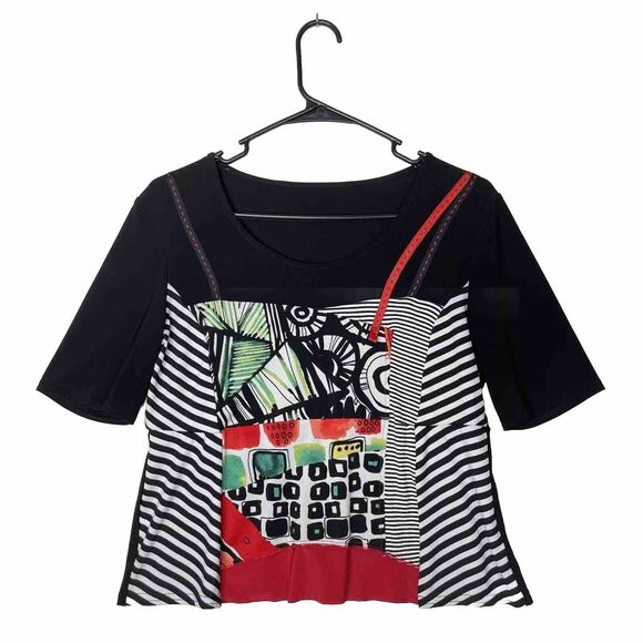 Michael Tyler Top Womens S Lagenlook Artsy Mixed Print Art To Wear Cropped - Picture 1 of 8